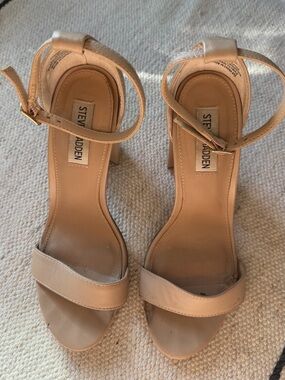 Steve Madden Carrson Beige Ankle-Strap Block Heel Sandals